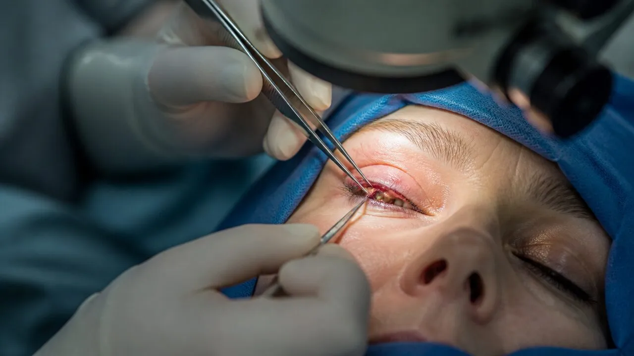 Upper eyelid drooping over the eye before ptosis correction
