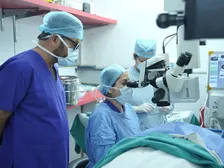 Intravitreal injection being administered into the eye in a sterile setting